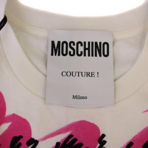 MOSCHINO Tシャツ カットソー 半袖 クルーネック ロゴ プリント S 白 ピンク /BM