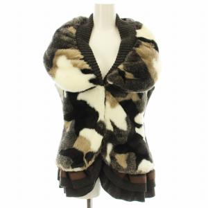 フェイクファー ベスト ニット切替 11 茶 ブラウン /G