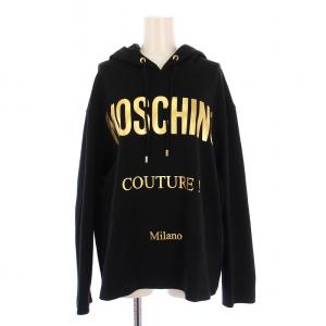 プルオーバーパーカー 長袖 ストレッチ ロゴ プリント IT42 黒 ブラック ゴールドカラー /BB