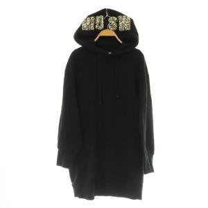プルオーバーロングパーカー スウェットワンピース 長袖 ビジュー 裏起毛 XS ブラック /MY OS