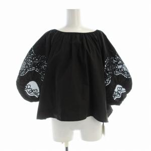 タグ付き カットソー ブラウス 半袖 袖レース F 黒 ブラック 12000001 /EE