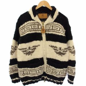 ニットジャケット ジップアップ 総柄 黒 アイボリー /TK