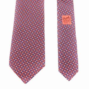HERMES CRAVATE TWILL レギュラータイ ネクタイ 総柄 シルク 絹 赤 レッド 紺 ネイビー /AN16
