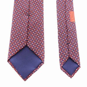 HERMES CRAVATE TWILL レギュラータイ ネクタイ 総柄 シルク 絹 赤 レッド 紺 ネイビー /AN16