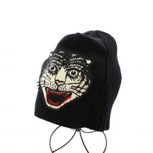 ニットキャップ 帽子 タイガー ワッペン ニット帽 ワッチキャップ M 58 22cm 黒 /YM