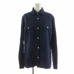 シャツ ブラウス 長袖 コットン リネン混 麻 38 ネイビー G1M31-569-25 /NQ