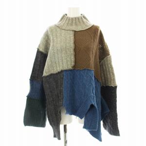 ニット セーター 長袖 切替 ケーブル アシンメトリー ハイネック 38 マルチカラー /KU