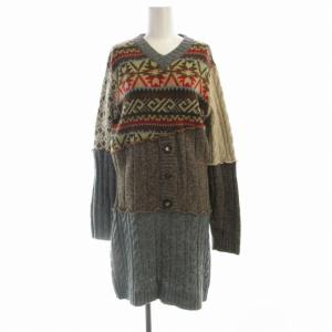 ニットワンピース ミニ 総柄 Vネック 長袖 44 マルチカラー /RO