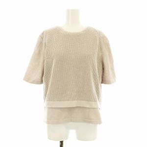 アンサンブルニット メッシュ バックジップ 五分袖 カットソー ノースリーブ 38 グレージュ 2131-51427