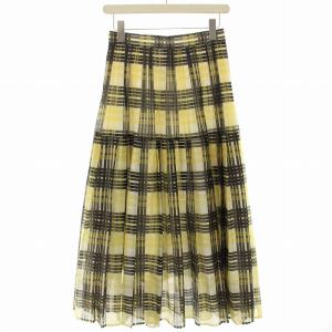 21SS シアーチェックプリーツスカート ダスティー フレアスカート ミモレ ロング 2 黄色 イエロー