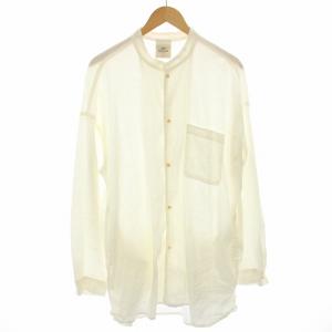 バンドカラーシャツ ロングシャツ カジュアルシャツ 麻 リネン 長袖 F 白 ホワイト 128390 /HN