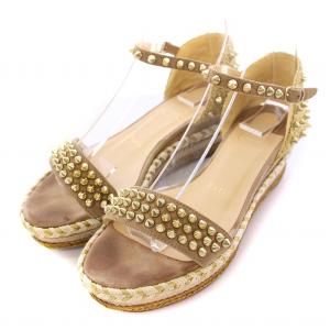 ストラップサンダル ラウンドトゥ アンクル 厚底 ウェッジソール エスパドリーユ スエード 切替 スタッズ