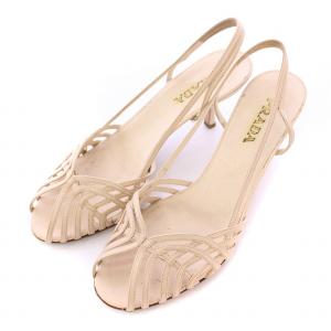 ストラップサンダル ラウンドトゥ ハイヒール レザー 36 ベージュ /BB