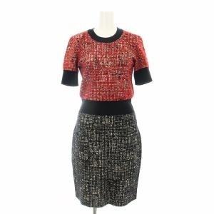 ニットワンピース ミモレ ロング 半袖 チェック柄 ウール S 赤 レッド 黒 ブラック RW-DR3200-MA02-A15