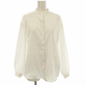 24SS ストレッチブロード ピンタックブラウス 13014101102 長袖 バンドカラー シャツ 36