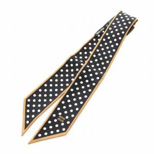 miumiu 2022年製 プリントツイル スカーフ ドット柄 シルク ブラック ホワイト 5FF008