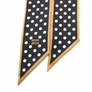 miumiu 2022年製 プリントツイル スカーフ ドット柄 シルク ブラック ホワイト 5FF008