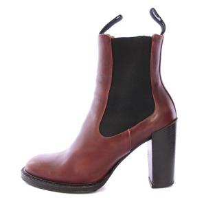 フィービー期 サイドゴアブーツ ショートブーツ ラウンドトゥ チャンキーヒール レザー 切替 38 茶
