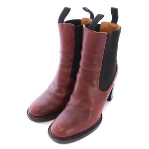 CELINE フィービー期 サイドゴアブーツ ショートブーツ ラウンドトゥ チャンキーヒール レザー 切替 38 茶