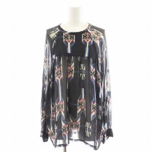 シャツ ブラウス 長袖 シアー シースルー シルク 絹 1 紺 ネイビー /AN44
