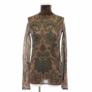 カットソー ブラウス ハイネック 長袖 花柄 S 茶 ブラウン 黒 ブラック FN-WN-TSHI000293