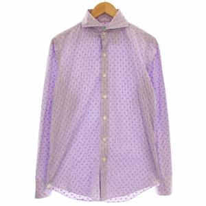 シャツ ストライプ 小花柄 長袖 15.5/39 紫 パープル /G