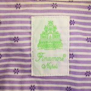 Finamore シャツ ストライプ 小花柄 長袖 15.5/39 紫 パープル /G