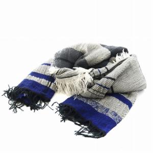 ストール フリンジ ウール 白 ホワイト 黒 ブラック 青 ブルー /AN2
