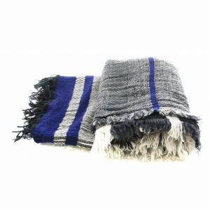 tamaki niime ストール フリンジ ウール 白 ホワイト 黒 ブラック 青 ブルー /AN2