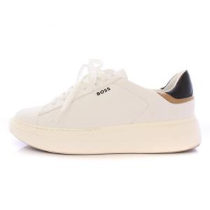 ローカットスニーカー シューズ レザー ロゴ 厚底 37 白 ホワイト /BB