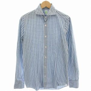 カジュアルシャツ ギンガムチェック 長袖 38 青 ブルー 白 ホワイト /HN