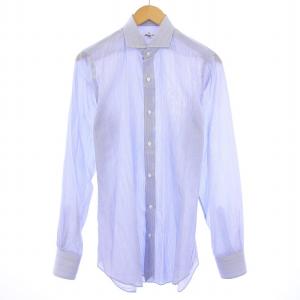 カジュアルシャツ 長袖 ホリゾンタルカラー ストライプ柄 38 青 ブルー /BB
