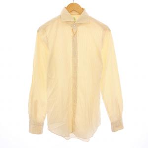カジュアルシャツ 長袖 ホリゾンタルカラー ストライプ柄 38 黄色 イエロー /BB