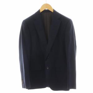 テーラードジャケット シングル ストライプ柄 ウール カシミヤ混 44 紺 ネイビー 91292A  /AN36