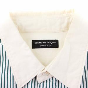 COMME des GARCONS HOMME PLUS AD2003 カジュアルシャツ 半袖 切替 ストライプ柄 コットン ベージュ 緑 グリーン PM-B015