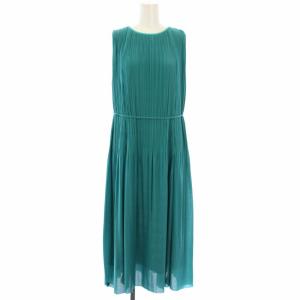 ソフトジャージープリーツ ワンピース ノースリーブ ロング 36 緑 102317-14-430-71-360