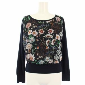 ボタニカルフラワードッキングニット セーター 長袖 花柄 切替 38 紺 101818-16-560-67-380