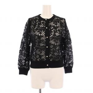 カーディガン 長袖 クルーネック レース 刺繍 38 黒 ブラック /BB