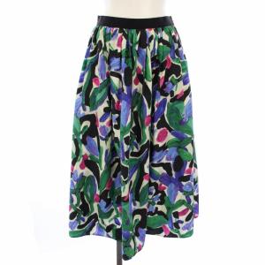アートフラワープリントフレアダブルタックスカート ミモレ丈 ロング 36 マルチカラー 102327-11-110-61-360