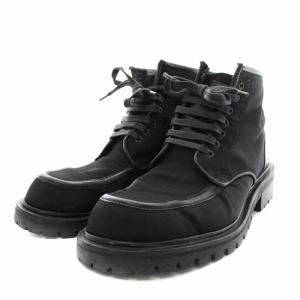 トレッキングブーツ レースアップブーツ ショートブーツ レザー キャンバス 43 28.0cm 黒 ブラック