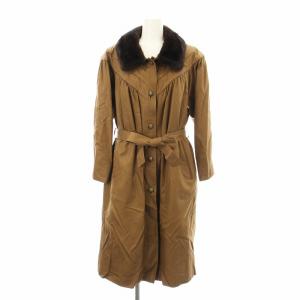 ステンカラーコート ロング フェイクファーライナー シルク ファー ベルト付き 9 茶 ブラウン 73541