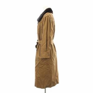 Leilian ステンカラーコート ロング フェイクファーライナー シルク ファー ベルト付き 9 茶 ブラウン 73541