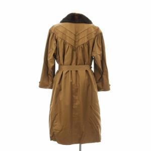 Leilian ステンカラーコート ロング フェイクファーライナー シルク ファー ベルト付き 9 茶 ブラウン 73541