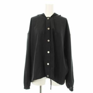 ポリエステル フード ドローストブラウス ウォッシャブル シャツ ブラウス 長袖 フード付き F 黒 ブラック