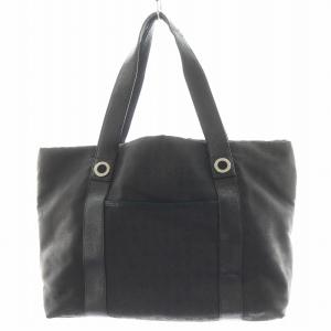 ロゴマニア トートバッグ ハンドバッグ キャンバス レザー 黒 ブラック /AN6 OH