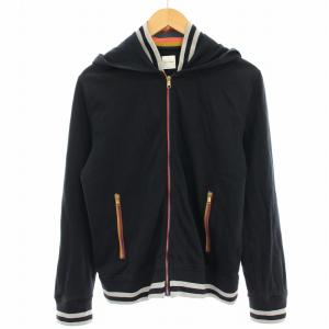 SWEAT ZIP-UP HOODED PARKA パーカー ジップアップ 襟裾ストライプ M 紺 ネイビー
