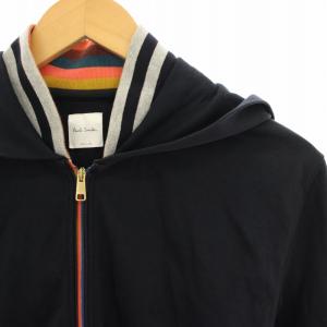 PAUL SMITH SWEAT ZIP-UP HOODED PARKA パーカー ジップアップ 襟裾ストライプ M 紺 ネイビー