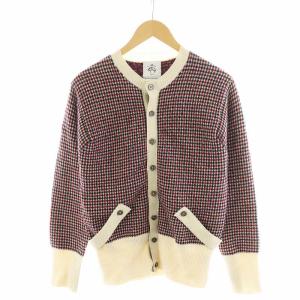 カーディガン チェック柄 ウール BB1 白 ホワイト 赤 レッド 黒 ブラック /AN44