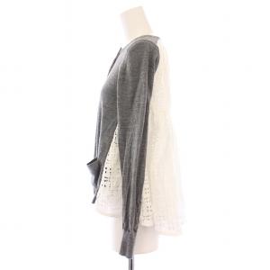 sacai luck ニットカーディガン 長袖 クルーネック 編み込み 刺繍 ウール 切替 1 グレー 白 ホワイト /BB