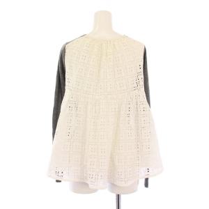 sacai luck ニットカーディガン 長袖 クルーネック 編み込み 刺繍 ウール 切替 1 グレー 白 ホワイト /BB
